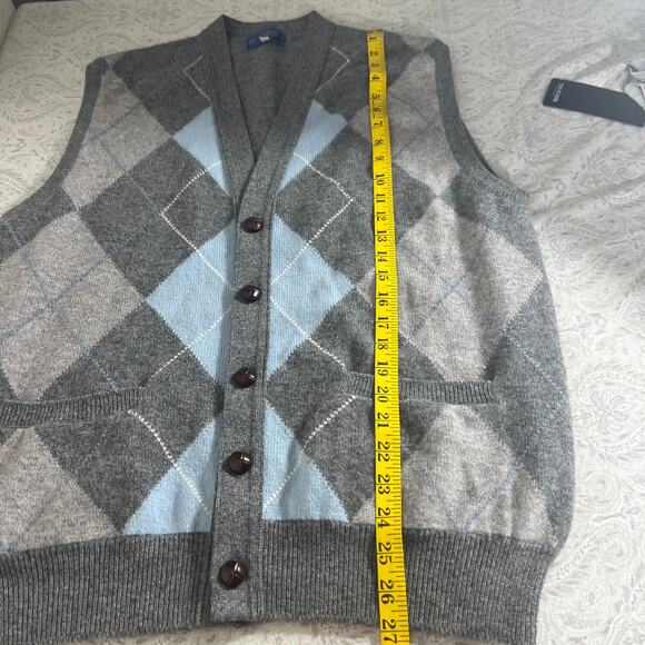 Gieves & Hawke Pure New Wool Button Down Knit Argyle Cardigan Vest Size S - Picture 8 of 9